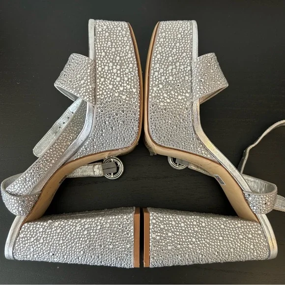 Larroudé Dolly Ankle Strap Platform Sandal Silver Crystal